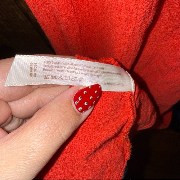 Free People Boho Rust Orange Smocked Halter Dress with Blue Embroidery - Picture 5 of 5